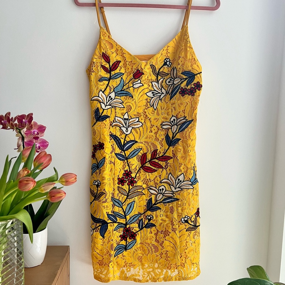 Nasty gal Floral Yellow Lace Dress